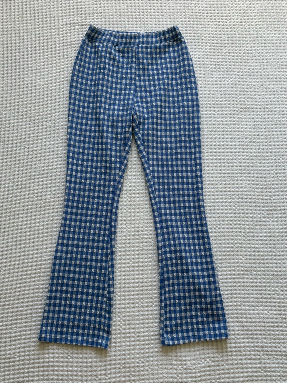 Urban Outfitters Casey Gingham Flare Pull On Pants Blue White Stretch Picnic: S - Picture 1 of 6